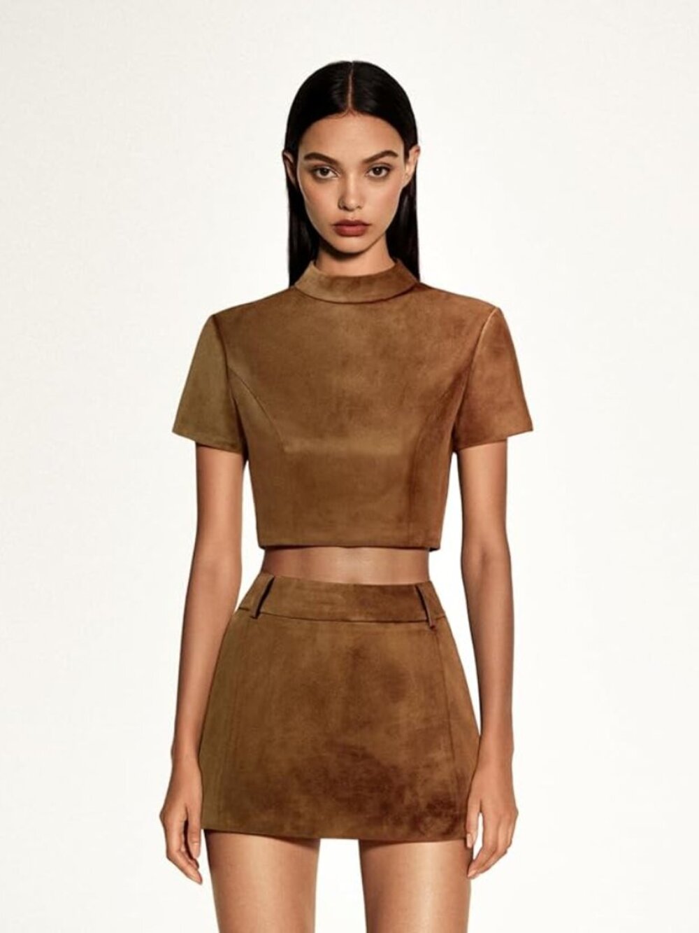 Suede crop top & mini skirt dress set